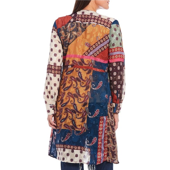 Reba The Road Less Traveled Multi Patchwork Fringe Long Duster Coat size XL - Picture 14 of 16